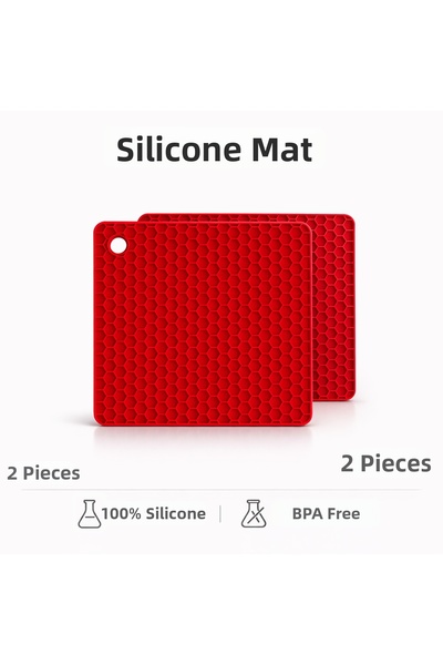 evolis kitchen 2 Pieces of Heat Resistant, Fireproof, Non-Stick Red Trivets