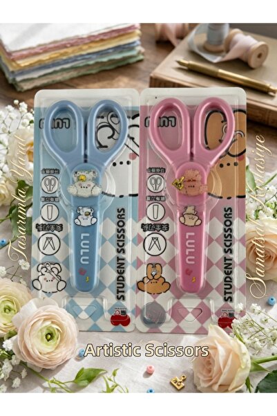 Dörtel Tedarik Μπλε ροζ αρκουδάκι μαθητικό ψαλίδι 1 τεμάχιο