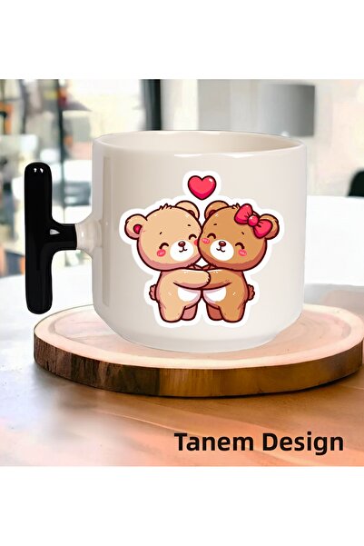 Tanem Tasarım كوب قهوة وشاي هدية ليوم الحب 015 - كوب بمقبض على شكل حرف T
