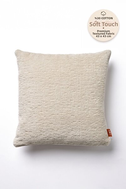 THE KUN Ecru Plain Chenille Textured Cushion Cover with Piping Detail
