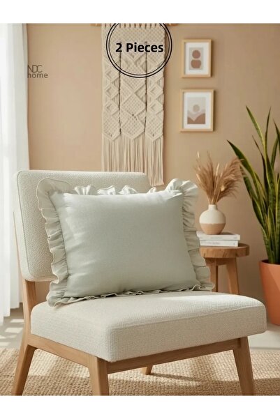 NDC HOME Χαμ Λινό Κρεμ Φρούτσαλινα Βολάν Διακοσμητικό μαξιλάρι 2 Τεμάχια Θήκη...