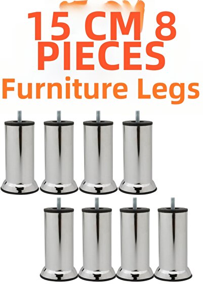 KAYRA LEATHER CRAFT Klc 8 Pieces M8 Fine Thread Chrome Metal Furniture Leg - ...