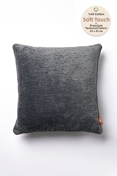 THE KUN Anthracite Gray Plain Chenille Textured Cushion Cover with Piping Detail