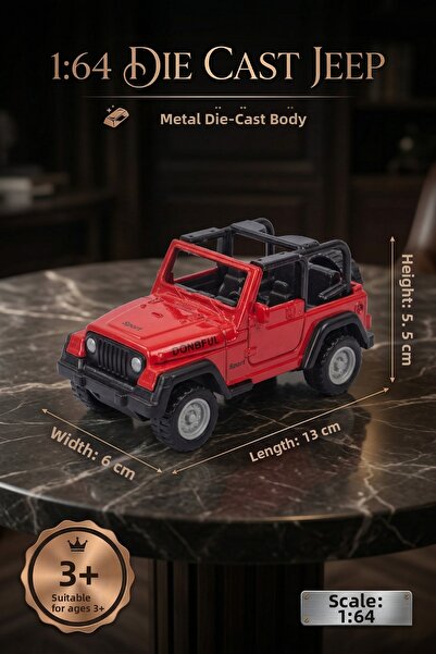 craftivio 1:64 Scale Metal Die-Cast Red Jeep Toy Car - Off-Road Vehicle Die-C...