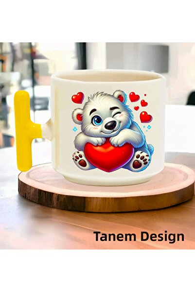 Tanem Tasarım كوب قهوة وشاي هدية ليوم الحب - كوب بمقبض على شكل حرف T