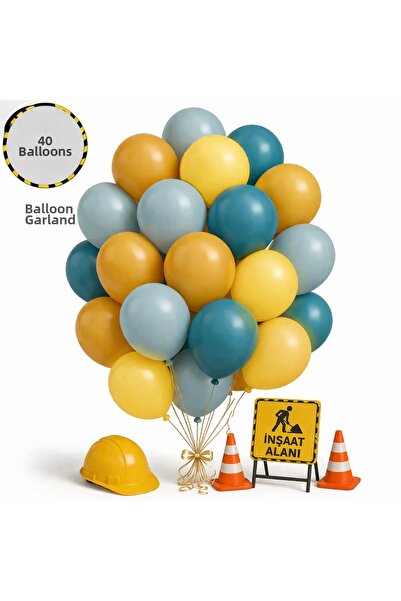 Öztürkpartievi 40-Piece Balloon Set – Yellow & Petrol Blue & Mustard & Blue C...