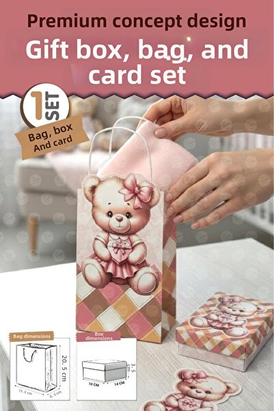 t tuğset etiket Premium Concept Gift Box Bag Card Set Baby Shower Newborn Bab...