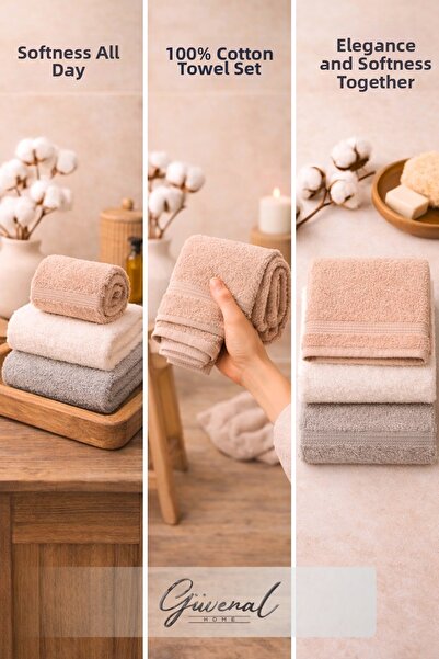 Güvenal Softsky 100% Βαμβάκι 30 x 50 εκ. Σετ 3 πετσετών |   Εξαιρετικά Απαλό ...