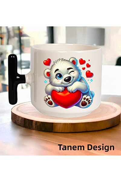 Tanem Tasarım كوب قهوة وشاي هدية ليوم الحب - كوب بمقبض على شكل حرف T