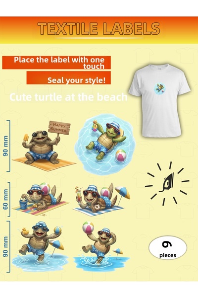 AGG Reklam Iron-On Clothing Stickers Cute Turtle in the Sea Set of 6