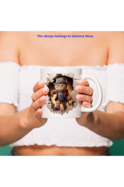 Velorina 3D Mug with Cute Cat Design Coming Out of the Wall - 3D Cat Mugs