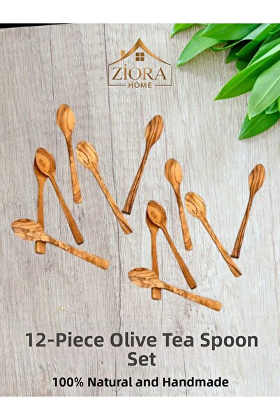 ZİORA HOME Set of Wooden Olive Teaspoons 12 Handmade (9 cm)