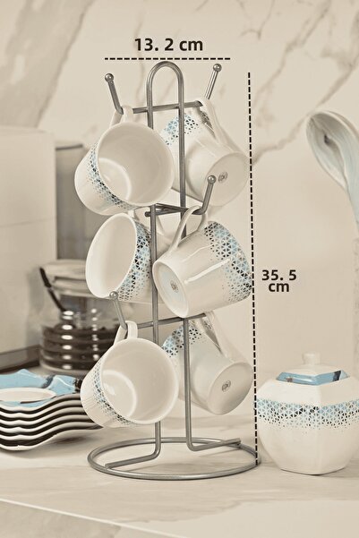 Edora Home Ματ ασημί θήκη για ποτήρια 6 θέσεων, οργανωτής για κούπες και φλιτ...