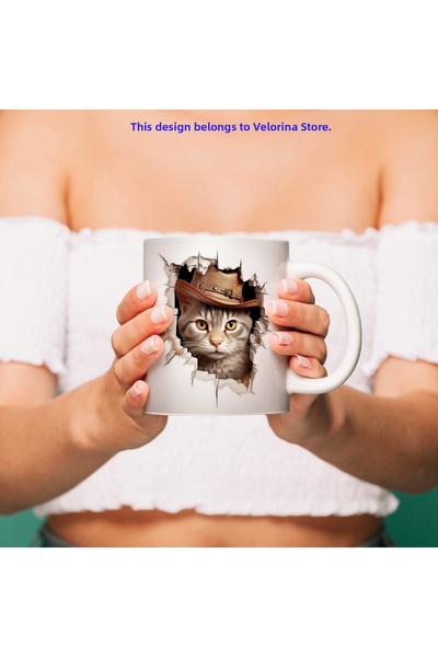 Velorina 3D Mug with Cute Cat Design Coming Out of the Wall - 3D Cat Mugs