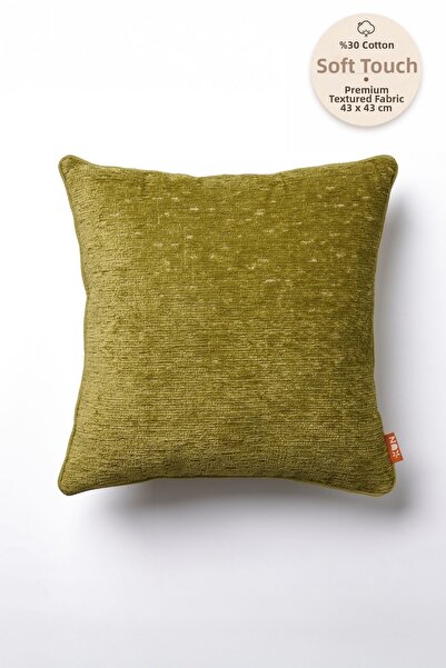 THE KUN Green Plain Chenille Textured Cushion Cover with Piping Detail