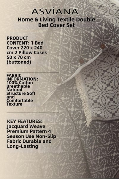 ASVİANA Double Bedspread Set with Jacquard Pattern, 100% Cotton, Stylish and Modern Pique Set