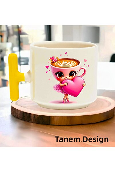 Tanem Tasarım كوب قهوة وشاي هدية ليوم الحب 013 - كوب بمقبض على شكل حرف T