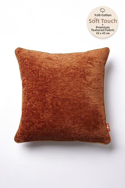 THE KUN Brown Plain Chenille Textured Cushion Cover with Piping Detail