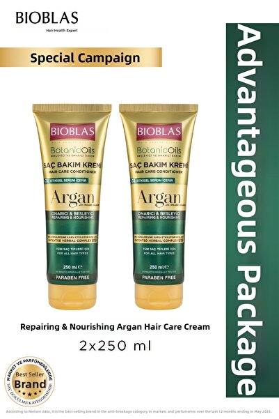 Bioblas Botanic Oils Argan Oil Hair Cream 2 X 250 ml Repairing Argan Hair Car...