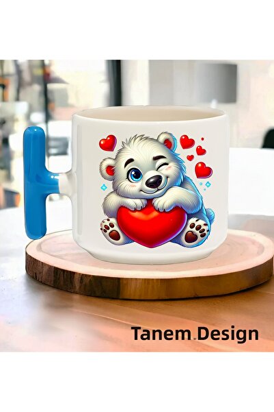 Tanem Tasarım كوب قهوة وشاي هدية ليوم الحب - كوب بمقبض على شكل حرف T