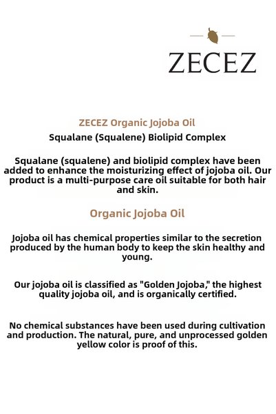 ZECEZ Organic Jojoba Oil Squalene Biolipide Complex 200ml