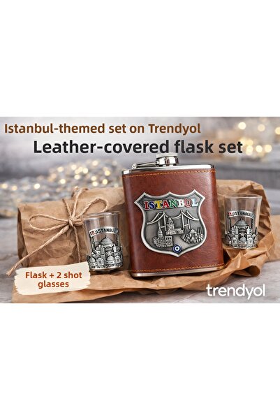 Meya design Istanbul Themed Flask Set with 2 Shot Glasses Gift Set