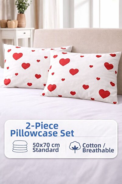 DüşEvi Heart Patterned Pillowcase Set of 2 50X70 Cotton