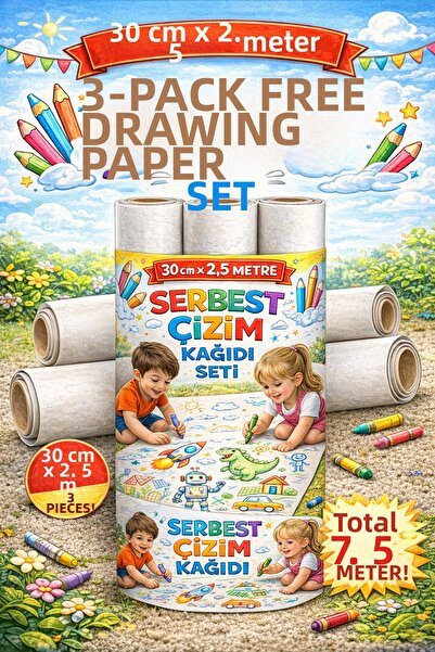 Haydi Dekor 🎨   3-Piece Freehand Drawing Roll Set ✏️   30 cm X 2.5 Meters Dr...