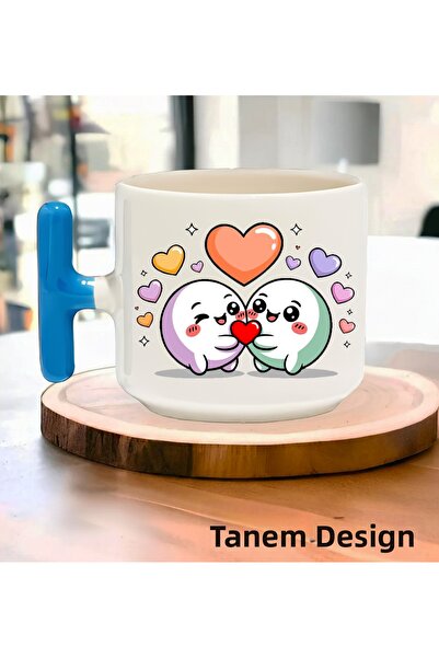 Tanem Tasarım كوب قهوة وشاي هدية ليوم الحب 012 - كوب بمقبض على شكل حرف T