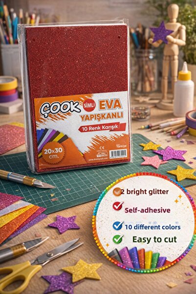 TOYFEST Glitter Adhesive Eva 20X30 cm Set of 10 |   Glittery Eva Paper, Craft...