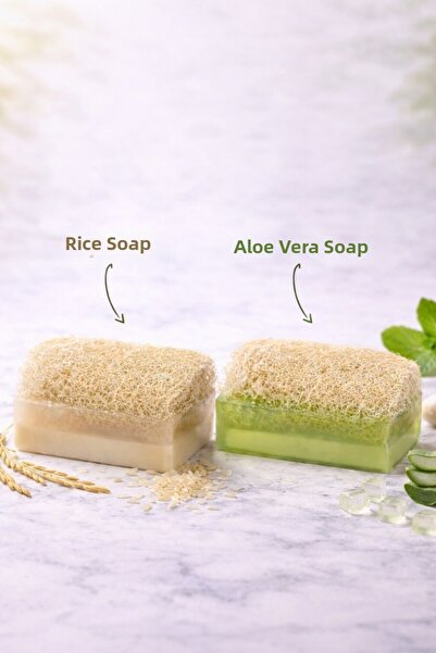 bermark Handmade Natural Pumpkin Fiber Glycerin 1 Piece Rice 1 Piece Aloe Ver...