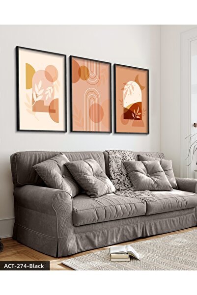 Evinemoda Σχήματα και φυτά σε στυλ Boho 3 τεμάχια Μαύρος ξύλινος κορνιζάτος π...