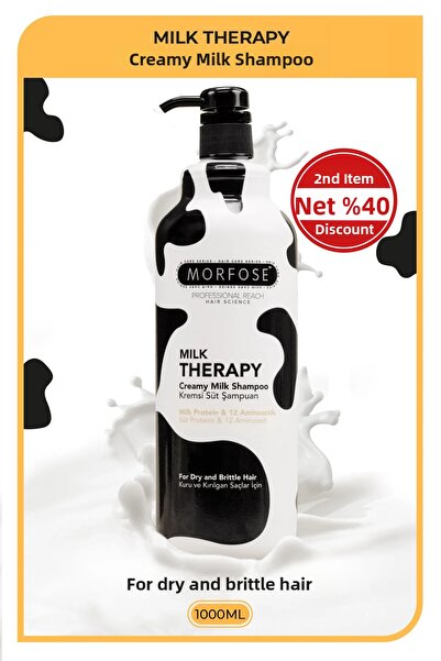 Morfose Milk Therapy Shampoo 1000 ml - Milk Protein, Repairing, Nourishing Ef...