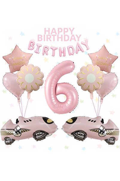 ÇITIPITISTORE Σετ μπαλονιών για πάρτι γενεθλίων με ροζ αυτοκίνητο