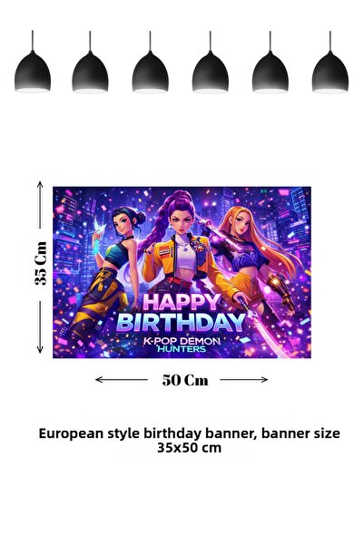 HAPPYLOOPPARTY Kpop K-Pop Demon Hunters Themed Birthday Banner 35X50 cm