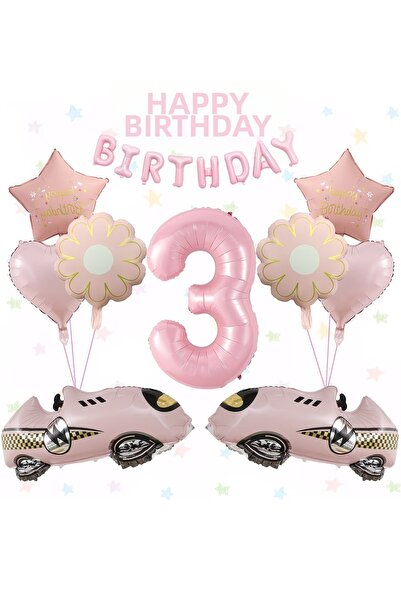 ÇITIPITISTORE Σετ μπαλονιών για πάρτι γενεθλίων με ροζ αυτοκίνητο
