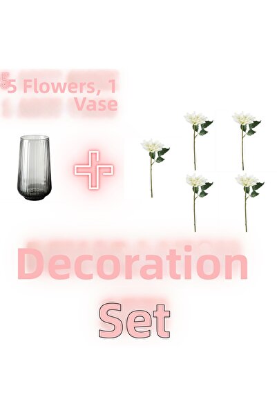 IKEA Set de decorare GRADVIS vază, gri, 19 cm + 5 bucăți flori artificiale SM...
