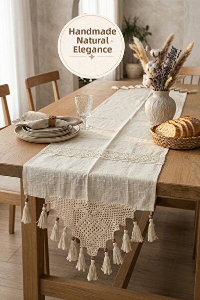 Morlay Χειροποίητο |   Χειροποίητο Τραπεζομάντηλο με Φούντες και Δαντέλα Vint...
