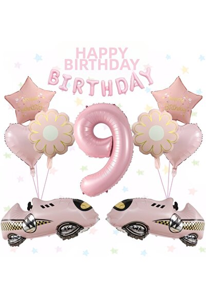 ÇITIPITISTORE Σετ μπαλονιών για πάρτι γενεθλίων με ροζ αυτοκίνητο