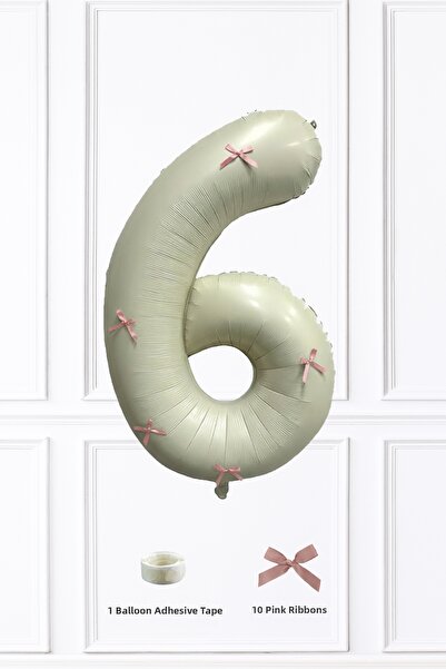 PEKSHOP 6 Year Old Retro Cream Balloon with Pink Bow Ribbon