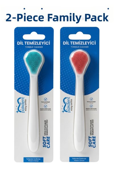 Pakdenteasyandwhite 2-Pack Soft Tongue Cleaner |   Soft Tongue Brush |   Double Sided |   Oral Care |   Family Pack Blue-Pink