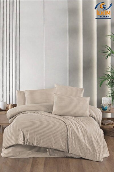 cs ilkim Πολυτελές Σετ Παπλωματοθήκης από Ριγέ Σατέν – Λαμπερό και Απαλό Ύφασμα