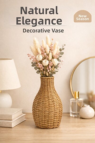 NEWNOW Βάζο από ρατάν Avena, Φυσική ψάθινη γλάστρα σε στυλ Boho, Διακόσμηση σ...