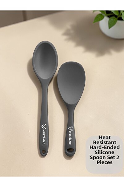 Multiamo Hard Tip Heat Resistant Fireproof Non-Stick Silicone Long Spoon 28 C...