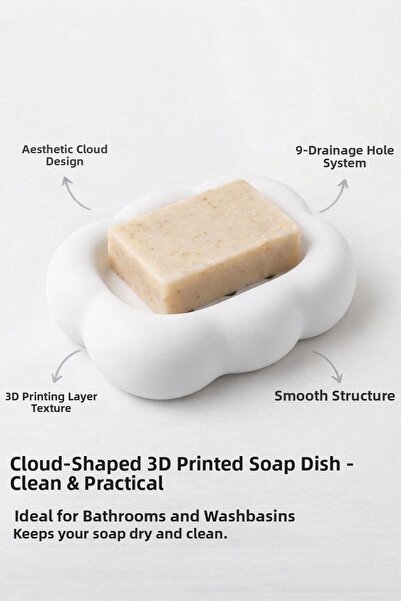 StudioAslanDesign Cloud Shaped 3D Printed Soap Dish – Stylish & Modern
