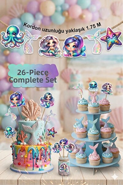 abjad Kuromi54 Mermaid Themed 26Pcs Giant Set Birthday Ornament Banner Cake T...