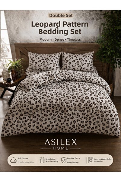 Asilex Home Collection Σετ Παπλωματοθήκης Διπλού Μεγέθους με Σχέδιο Λεοπάρ, Ε...