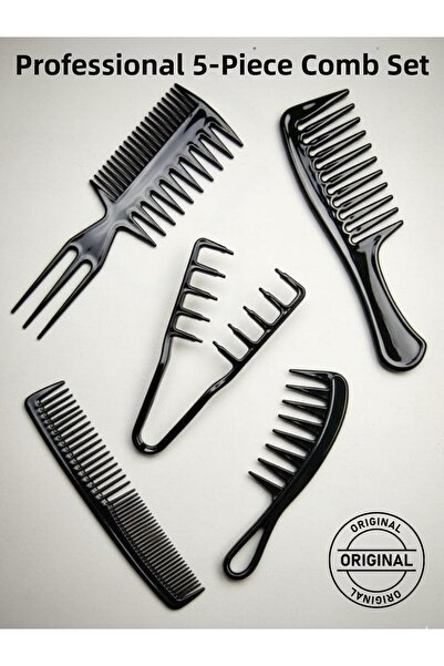 HİROS'H Σετ 5 επαγγελματικών μαύρων χτενών τύπου κομμωτηρίου για ξεμπλέγματα ...