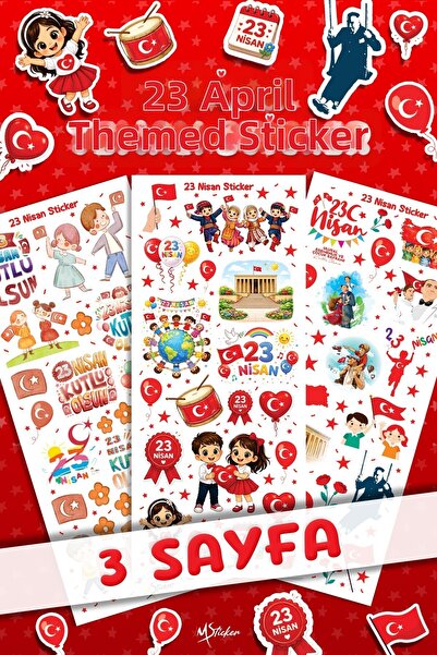 MSticker Σετ Μίνι Αυτοκόλλητα 23 Απριλίου 3 Φύλλα |   Αυτοκόλλητο για σχολικέ...