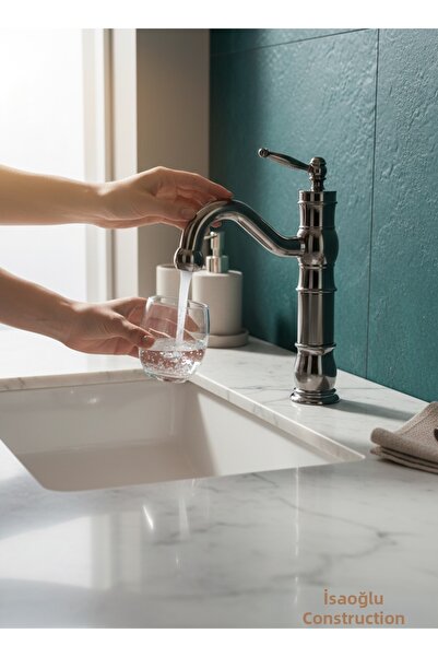 İSAOĞLU YAPI Anthracite Retro Washbasin Faucet Stainless Brass Material Vinta...